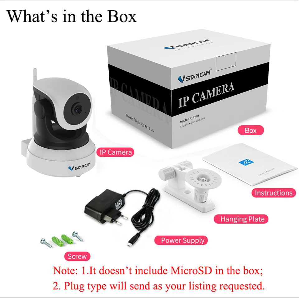 

Vstarcam C7824WIP Free Shipping Onvif 2.0 720P IP Camera Wireless Wifi CCTV IP Camera with Eye4 APP Indoor Pan
