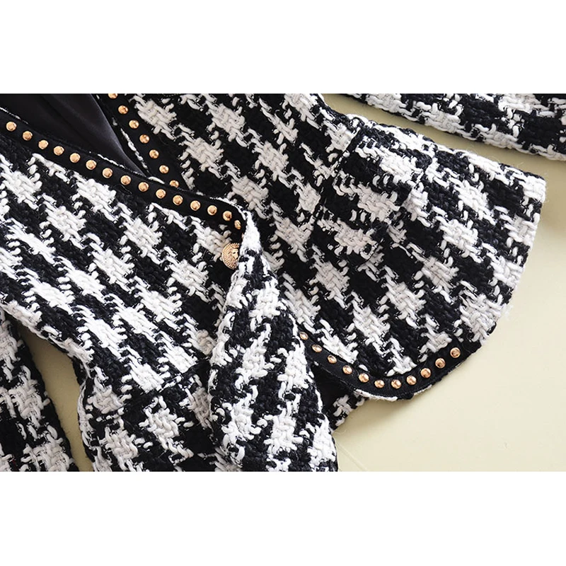 wonderful New Fashion Runway 2020 Designer Jacket Women's Long Sleeve Badge Embroidery Rivet Houndstooth Twee