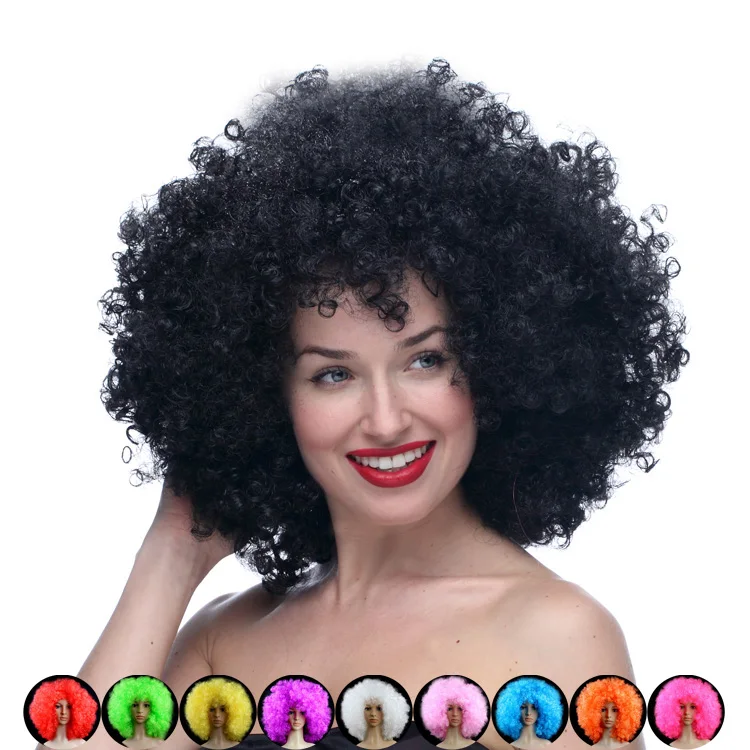 Hot sale cosplay cheap Afro wig Harajuku Anime Party Wig Oversized Multicolour synthetic wigs For Ball Fans Halloween Pelucas