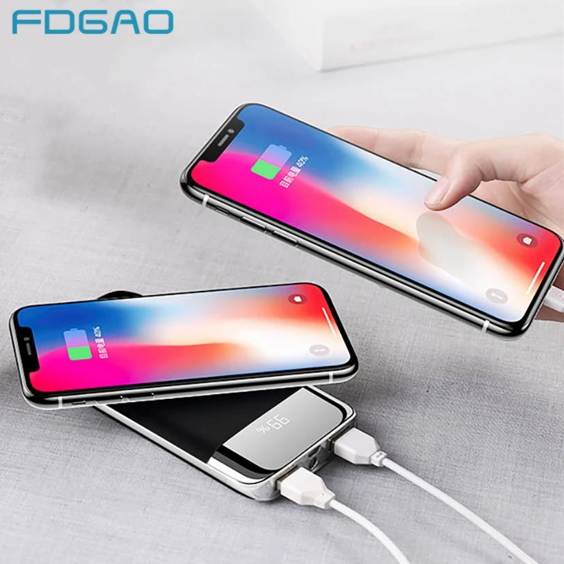 FDGAO 2 USB power Bank 20000mAh Qi Беспроводное зарядное устройство для iPhone XS Max XR X 8 Plus быстрая Беспроводная зарядная панель для samsung S9 S8