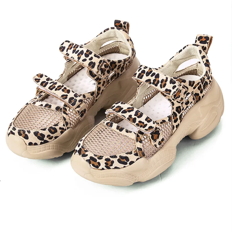 

New Leopard Fashion Summer Sneakers Women Shoes Hook & Loop Light Mesh Casual Platform Toe Colsed Sandals chaussures femme YC-89
