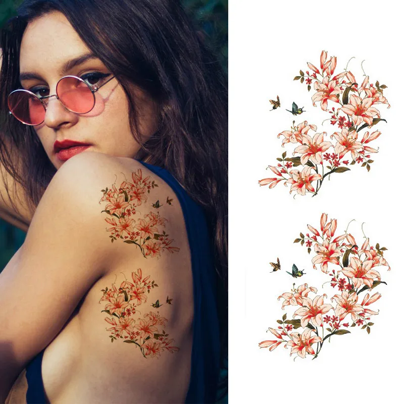 3D реалистичные вишневые цветы розы большие цветы водонепроницаемые Временные татуировки для женщин флэш татуировки руки тату наклейки на плечо - Цвет: TBX9033