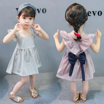 

Hot Selling 1-3 Years Old Summer Sleeveless Falbala Princess Dress Oversized Bow Sexy Cute Angel Dress Party Queen Trendy Dress