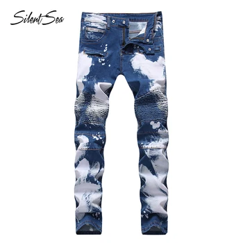 

Silentsea Fashion Men Jeans Brand Straight Fit Ripped Jeans Italian Designer 100% Cotton Distressed Denim Jeans Homme