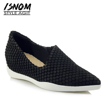 ISNOM Emboss Fashion Casual Flats Women Pointed Toe Footwear Insert Shoes Female Platform Cow Leather Shoes Woman 2019 Spring ISNOM Emboss Fashion Casual Flats Women Pointed Toe Footwear Insert Shoes Female Platform Cow Leather Shoes Woman 2019 Spring