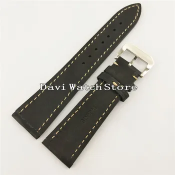 

Parnis 22mm Black Leather Simple Men Watch Strap Steel Sliver Buckle A816