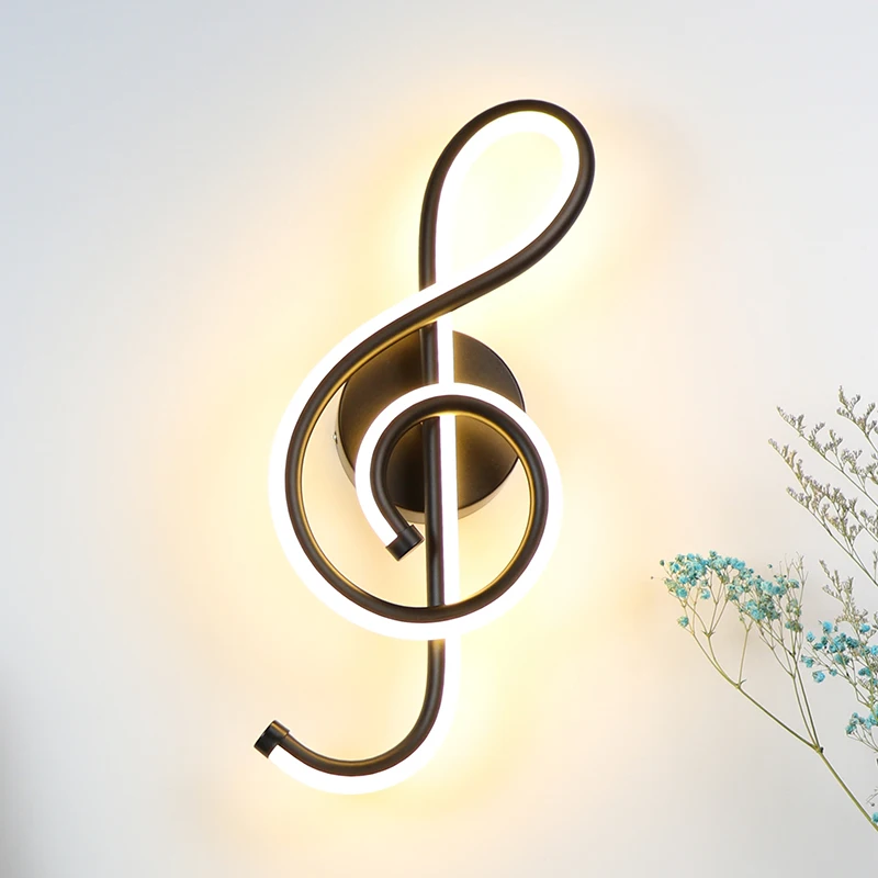 Conduziu a Lâmpada de Parede Quarto ao Lado Luz da Parede Música Forma Clef Casa Interior Sala Estar Decoração Iluminação Ac90-260v Preto – Branco 22 w