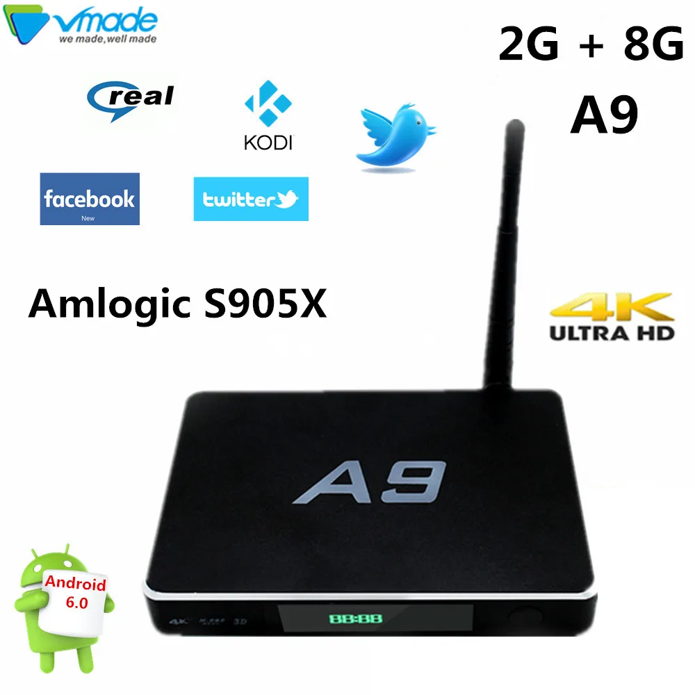 

Vmade A9 tv box Android 6.0 OS Amlogic S905X Android tv box 2G+8G Quad Core 5G WIFI 4K HD Media Player Bluetooth4.0 smart tv box