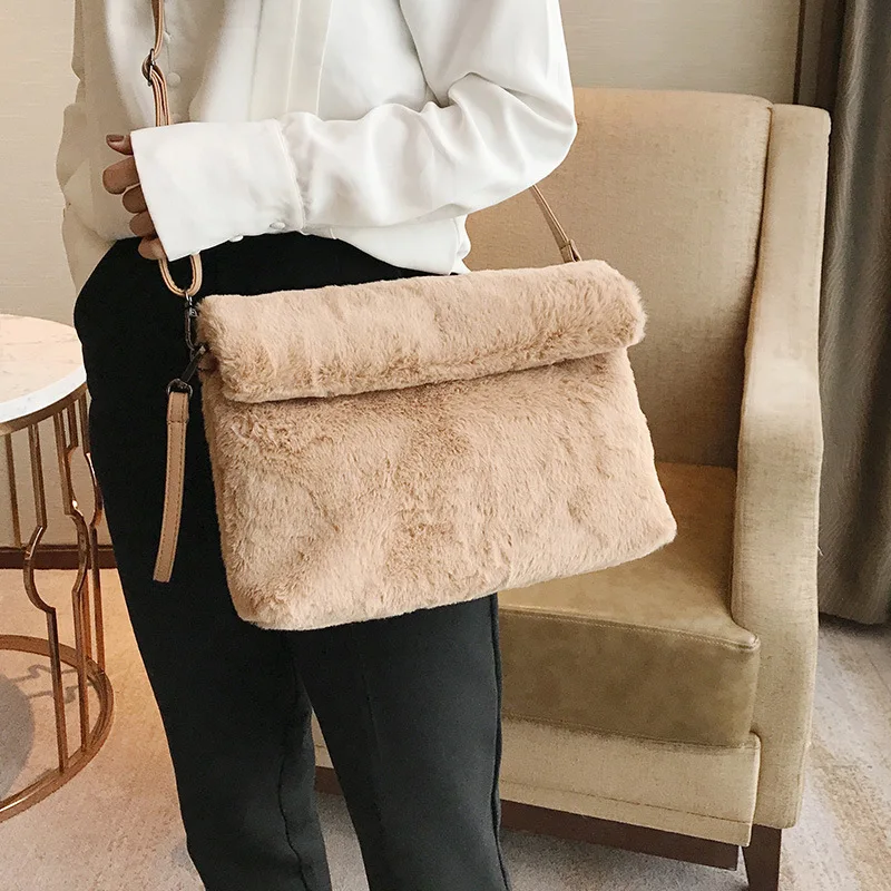 Winter Faux Fur Clutch Bag for women Crossbody Bags warm Women's