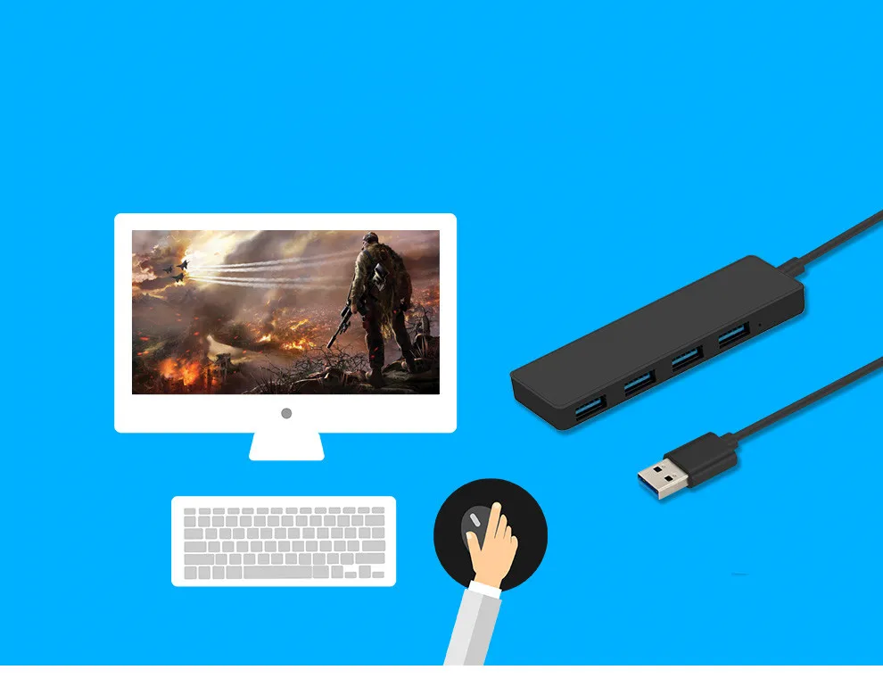 Ультра-тонкий ноутбук высокоскоростной 4-портовый USB3.0 разветвитель хаб MAC черный 60 см