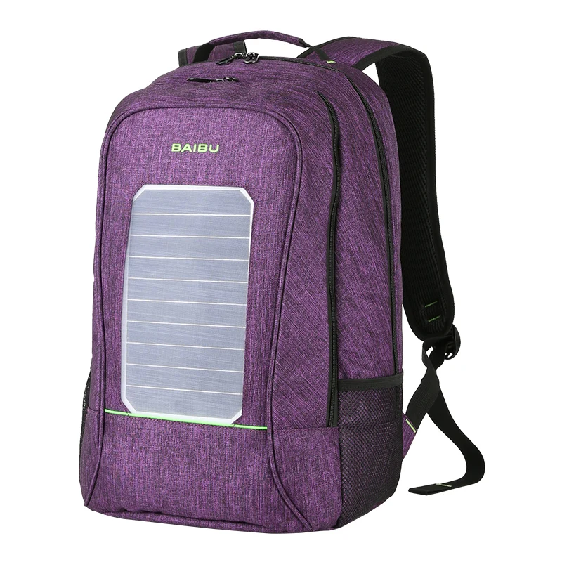 Многофункциональный рюкзак с солнечной энергией для мужчин и женщин, водонепроницаемый рюкзак с защитой от воровства, 15,6 дюймов, рюкзак для ноутбука с usb зарядкой, сумки для отдыха и путешествий - Цвет: Фиолетовый