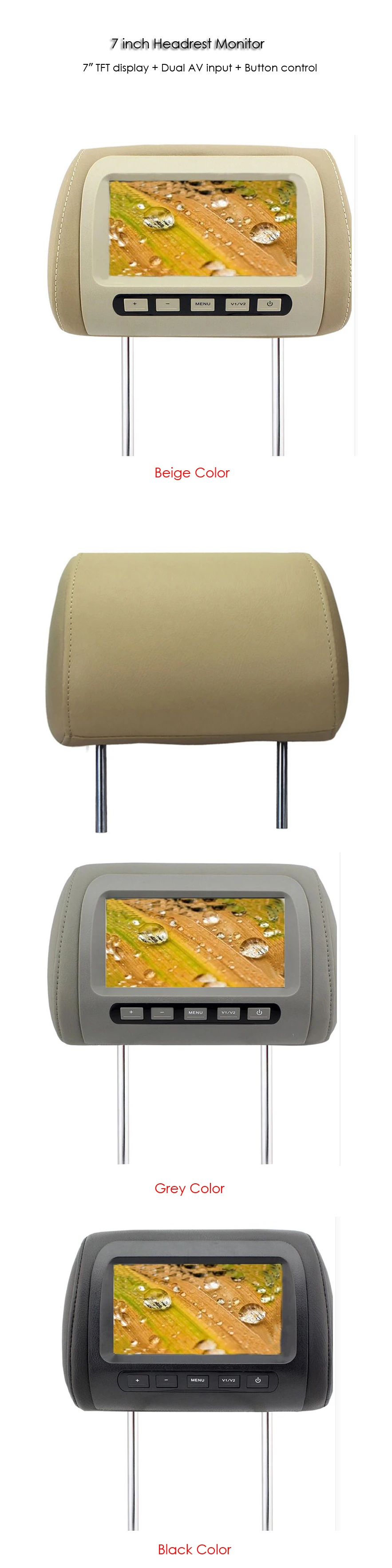 2 шт. 7 дюймов TFT светодиодный экран Подушка монитор общий Автомобильный подголовник монитор бежевый/черный цвет AV USB SD MP5 FM динамик SH7038-MP5