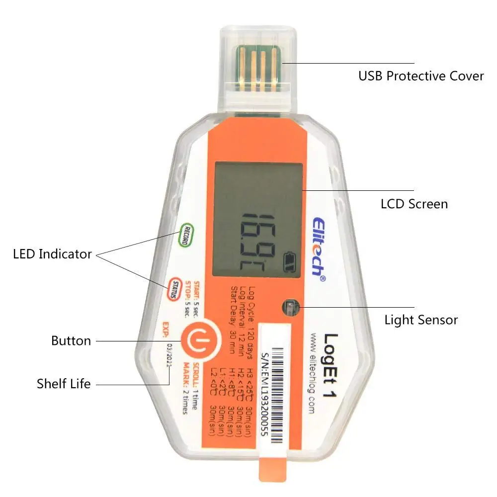 Elitech LogEt 1 регистратор данных температуры одиночное использование PDF Re порт USB порт 16000 точек