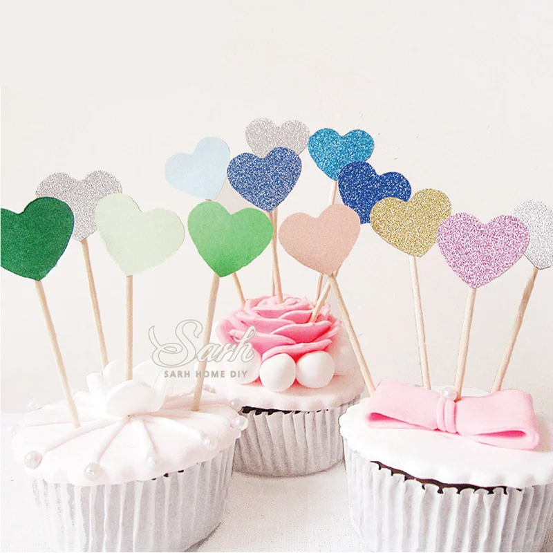 New Heart shaped cake decorating glitter insert cards ...