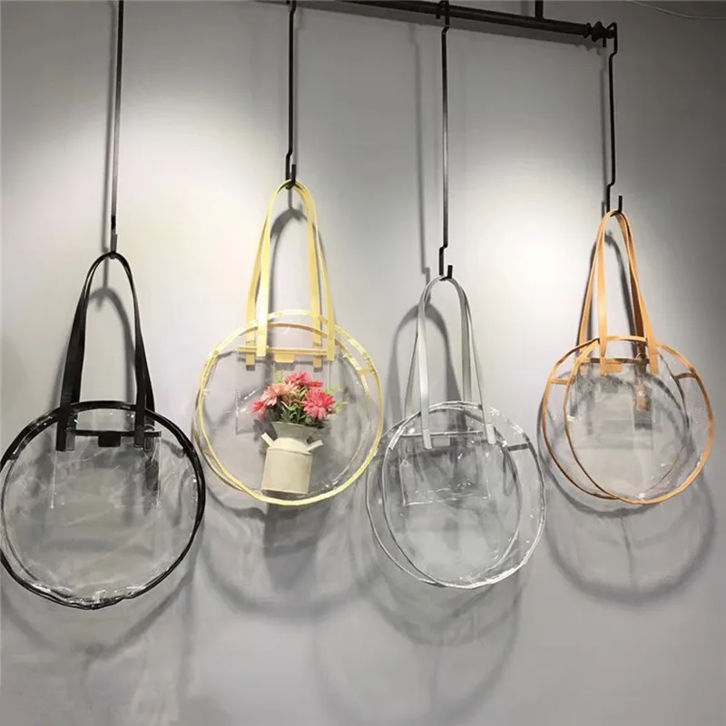

Transparent Plastic Handbags for Girls Designer Summer Beach Round Clear Bag Large Women Shoulder Bag Waterproof Shopping bags