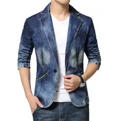 Джинсовый костюм куртка брендовая мужская 2019 новый мужской Тонкий джинсовый пиджак с одиночной пуговицей куртка в стиле кэжуал джинсовый