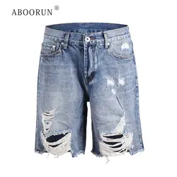 ABOORUN Для мужчин; рваные шорты из денима моды сломанной Рваные джинсовые шорты хлопковые шорты в уличном стиле для мужчин R75