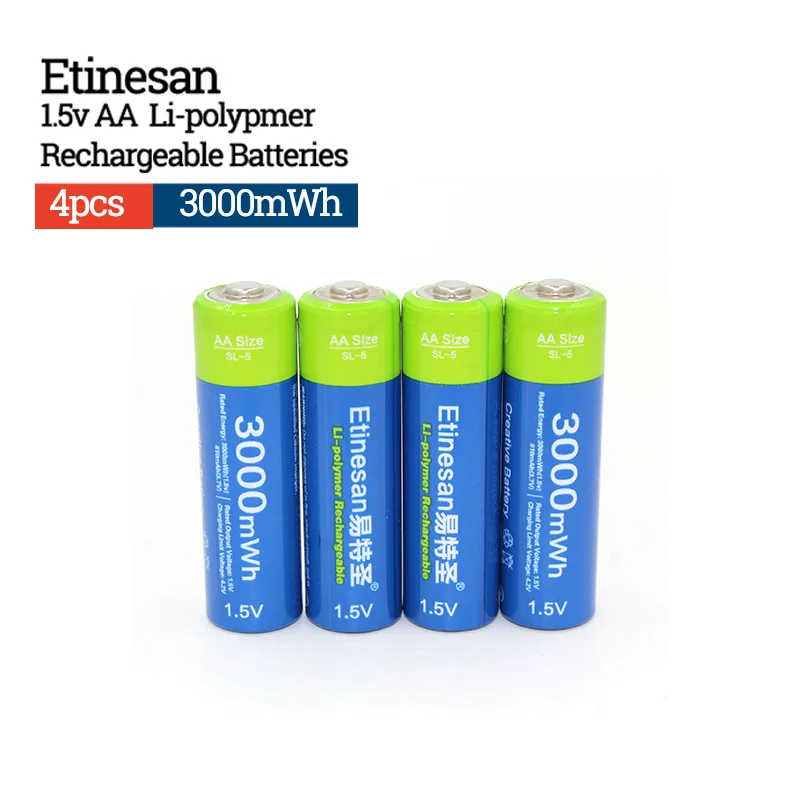 Etinesan 1.5V AA 3000mWh Rechargeable Battery Lithium polymer Batteries Apply to Camera Wireless Mouse Toy ect. Etinesan 1.5V AA 3000mWh Rechargeable Battery Lithium polymer Batteries Apply to Camera Wireless Mouse Toy ect.
