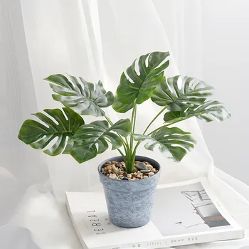 

1pc artificial tortoise leaf plant potted green plant leaf with potted family desktop decoration artificial tree