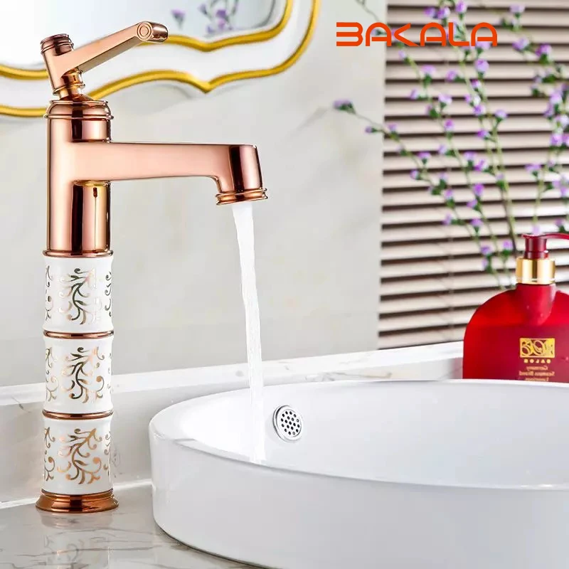 

BAKALA Deck mounted brass and ceramic faucet Bathroom Basin faucet Mixer Tap Rose Gold Sink Faucet Bath Basin Sink Faucet B-1041