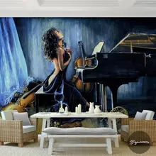 Пользовательские фото 3d обои Нетканые фрески сексуальная красота игра на пианино украшение живопись 3d настенные фрески обои для гостиной