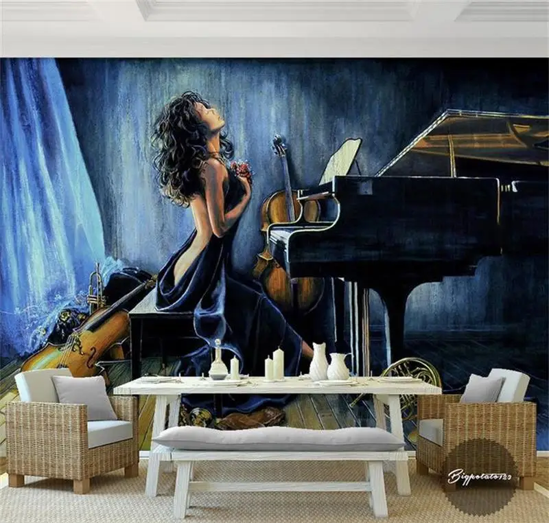 

Custom photo 3d wallpaper Non-woven mural Sexy beauty playing piano decoration painting 3d wall murals wallpaper for living room