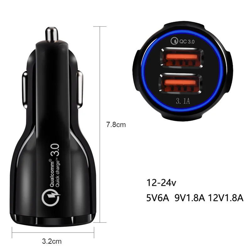 Автомобильное зарядное устройство 2 USB быстрая зарядка 3,0 зарядное устройство для телефона 2 порта USB быстрое автомобильное зарядное устройство для iPhone samsung планшета автомобильный комплект Bluetooth