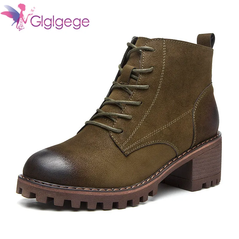 

Glglgege 2018 Brand Microfiber Leather Woman Ankle Boots Fashion Thick Heels Leisure Women's Shoes Winter Platform Booties