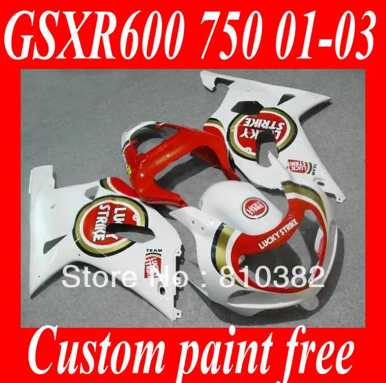 

LUCKY STRIKE Fairing kit for SUZUKI GSXR600 750 01 02 03 GSXR 600 GSX-R750 K1 2003 2001 2002 Hot red white Fairings set SM43