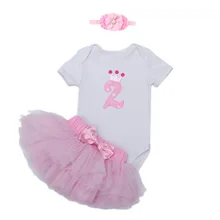 3 шт./компл. розовый белая роза Рубашка с короткими рукавами для маленьких девочек второй Платье-пачка для дня рожденья платье с цветочным рисунком лента на голову, ярко-розовые Пышная юбка для детей возрастом от 24 месяцев