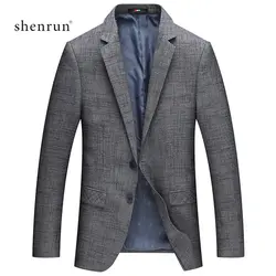 SHENRUN Весна новое поступление для мужчин s повседневное серый костюм молодежи Slim Fit бизнес мода плед Блейзер Мужской Костюмный пиджак мужской