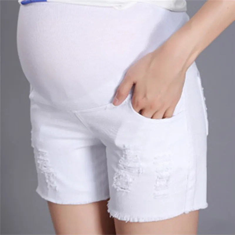 Рваные джинсы для беременных женщин; короткие брюки для беременных; эластичные свободные джинсы с дырками для беременных; белые джинсы для беременных женщин
