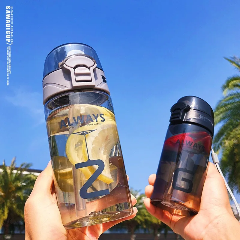 

2019 Summer Cool Water Bottles Outdoor Portable Leakproof Plastic Straw Bottles BPA Free Student Women Jumped Cups Drinkware