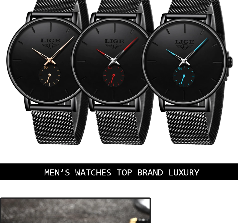 LIGE часы для мужчин лучший бренд класса люкс модные ультра-тонкий сетчатый ремень кварцевые часы для мужчин повседневные водонепроницаемые спортивные часы Relogio Masculino