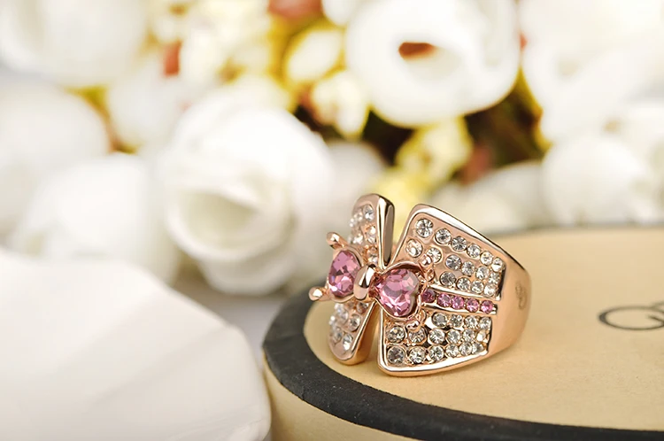 AENINE оригинальная модель кольца розовый кубический цирконий бант свадебные кольца австрийского хрусталя микро-вставленные ювелирные изделия R150860250R