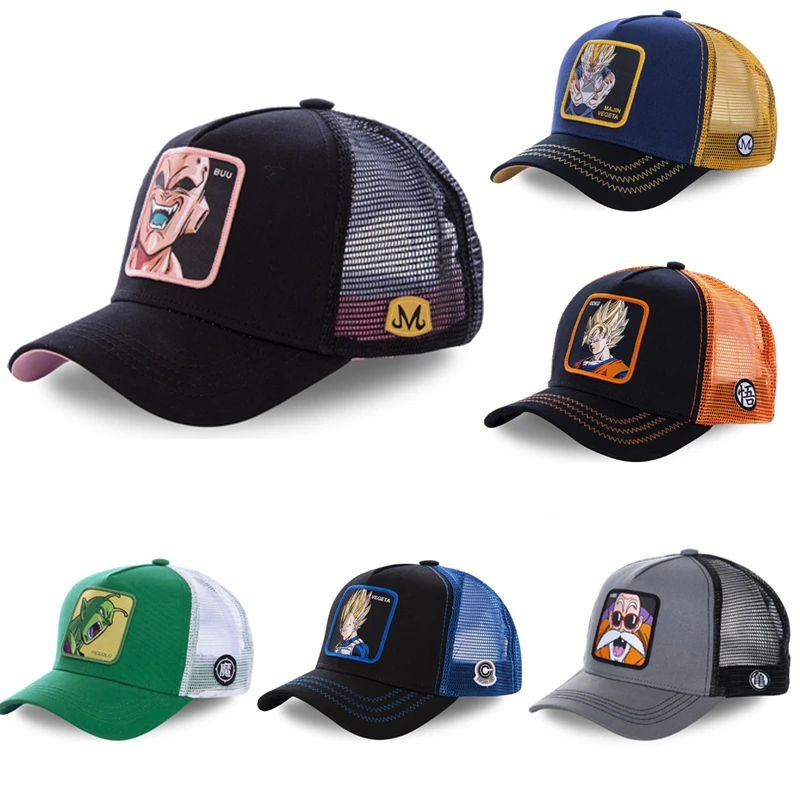 

2019 New Summer Cartoon Dragon Ball Z Mesh Baseball Caps Snapback Anime Embroidery for Women Men Outdoor Truck Driver Dad Hat