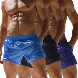 Пикантные прозрачные Мужские Шорты для купания Для мужчин шорты Прозрачные Боксеры Для мужчин шорты пляжные BoardShorts эластичный низ талии