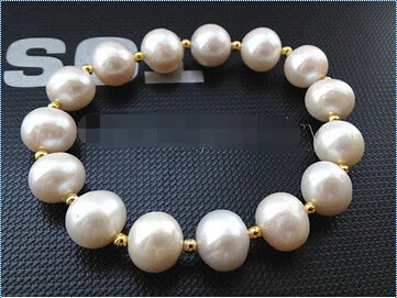 

Free shipping@@@@ @ Beautiful 7.5" 11-12mm natural white round freshwater pearl bracelet