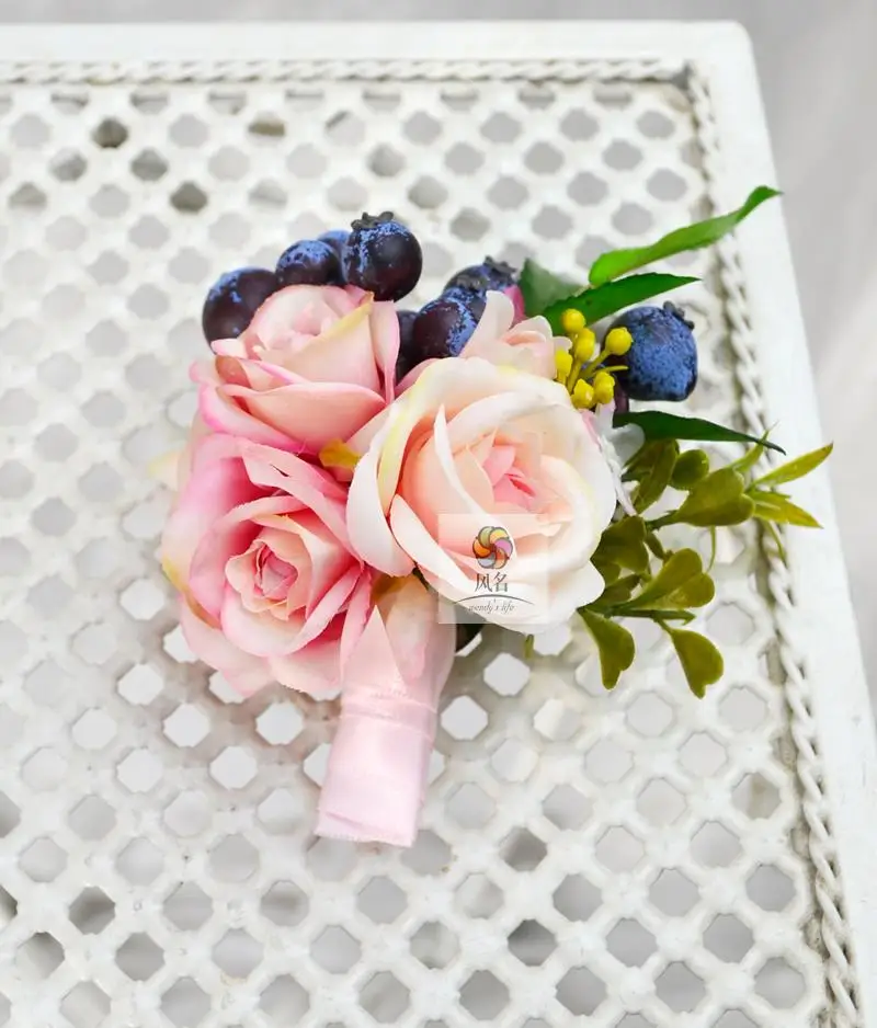 1 шт., ручная работа, бутоньерка для жениха или невесты, подружки невесты, для женщин, на запястье, искусственные цветы, корсажи, цветок розы - Цвет: Color2 Boutonniere