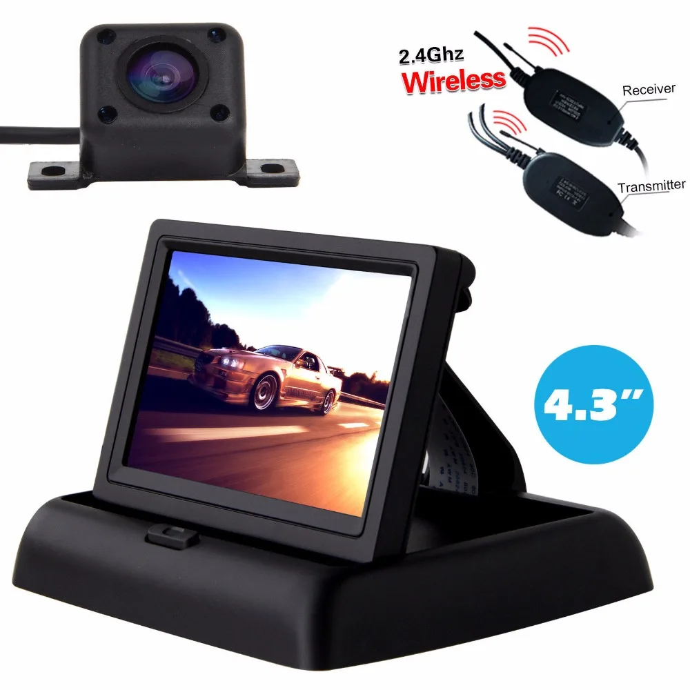 

Buyee Wireless 4 LED Vehicle cam auto Rear View Camera Waterproof + 4.3 inch TFT LCD Car Rearview display Monitor with camera