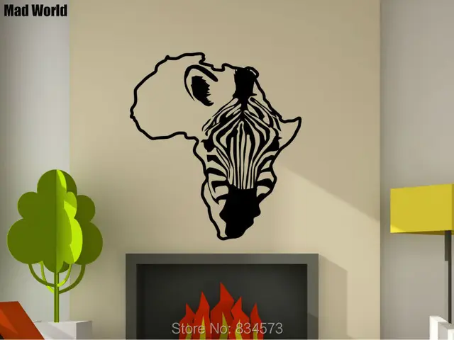 mad world zebra african animal africa map horse wall art stickers wall decal home diy