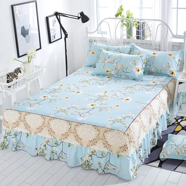 

1PCS 1.8/1.5/2.0m Bedcover Floral Fitted Sheet Cover Bedspread Bedroom Home Textile Skirt Cubrecama Single Full Queen Bedspread
