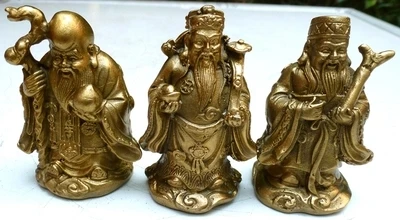 

High-quality pure copper Fulushou ornaments trumpet three immortals sculpture small mascots fashion decorative crafts