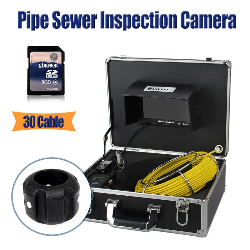 

Eyoyo 30M Sewer Video Recording Camera 7" LCD Screen Drain Pipe Inspection DVR 12 Led with Battery Aluminum Case 8GB Card Free