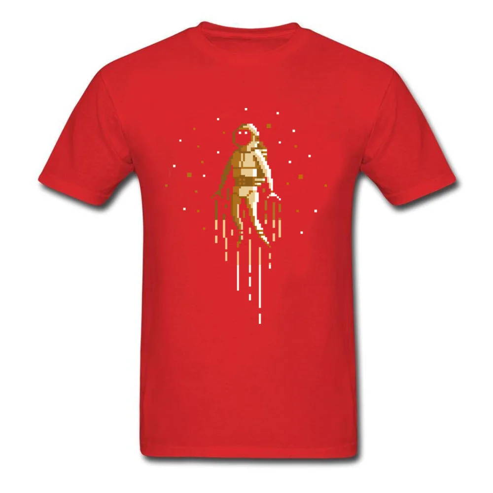 Funny astronaut Pixel art Funny T-shirts Round Collar 100% Cotton Men Tops T Shirt Short Sleeve April FOOL DAY Funny Tee Shirt astronaut Pixel art red