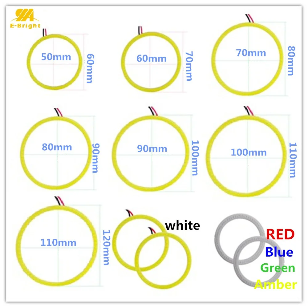 2 пары(4 шт.) COB Led гало кольца 60 мм 70 мм 80 мм 90 мм 100 мм 110 мм 120 мм 12V Автомобильные фары глаза ангела фары белого и синего цвета красного и желтого цветов
