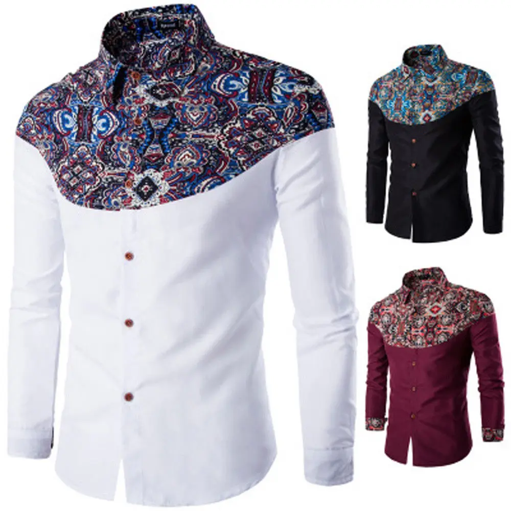 Stylish Men Casual T Shirts Printed Long Sleeve Slim Fit Cotton Dress Shirt Tops|Casual Shirts| - AliExpress