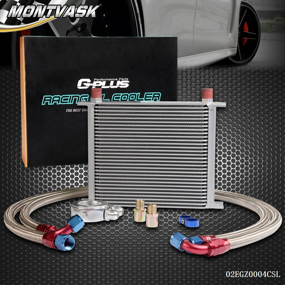 30 Row AN 10AN Universal Engine Transmission Oil Cooler + Filter