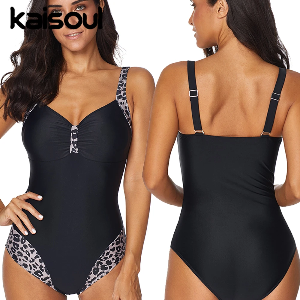 

One Piece Swimsuit Leopard Print Tankini Women Swimming Beachwear Black Sexy Bikini Swimwear New Arrival Push Up Patchwork