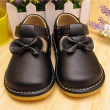 2016 Sping Autumn Baby Girl Squeaky Shoes Black Butterfly knot Shoes